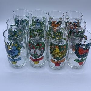Complete Set Jeanette Glassware 12 Days of Christmas MCM Vintage 12 oz. Glasses